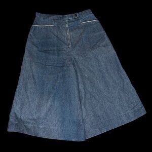 Vintage 70s Denim Culottes Wide Leg Pleated Midi Skort Size 10 Made in USA
